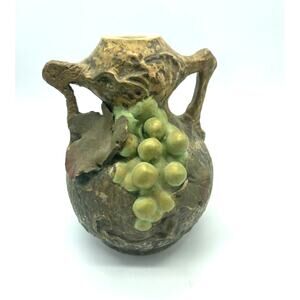 Amphora Art Nouveau Pottery Small Vase with‎ Green Grapes and Leaves